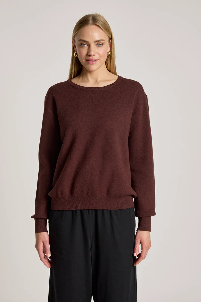 woman wearing Zala Jumper in Mahogany