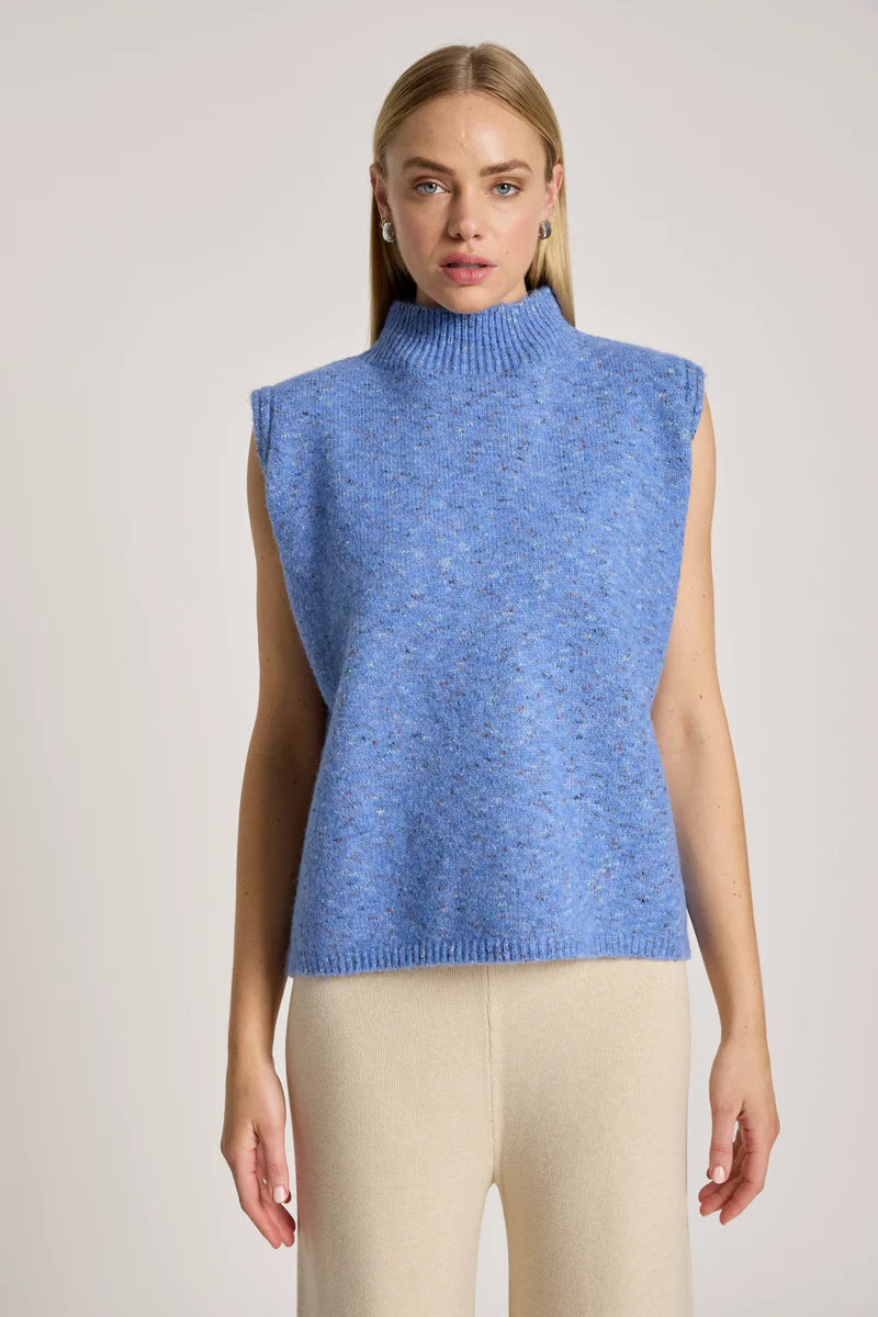 woman wearing Zarda Knit Vest in Lake
