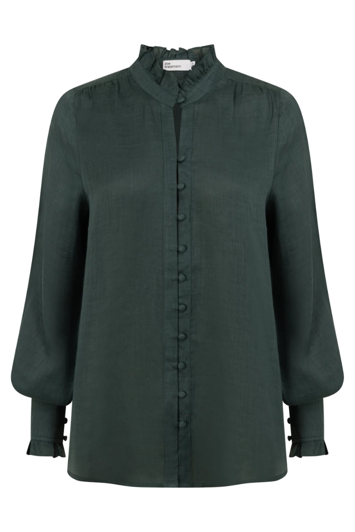 Green shirt with long sleeves on a white background