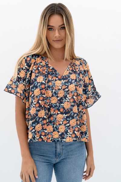 Humidity Stardust Bloom Blouse | Navy