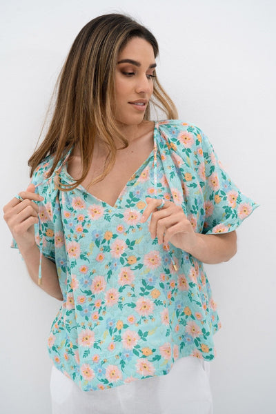 Humidity Stardust Bloom Blouse | Turquoise