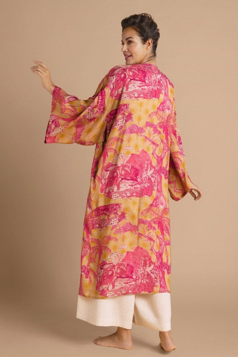 kimono tropical toile - pineapple raspberry kimono Powder 